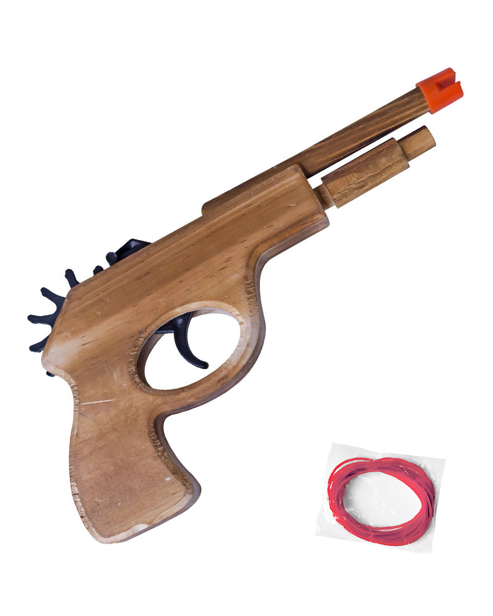 Rubber Band Wooden Pistol with Rapid Fire
